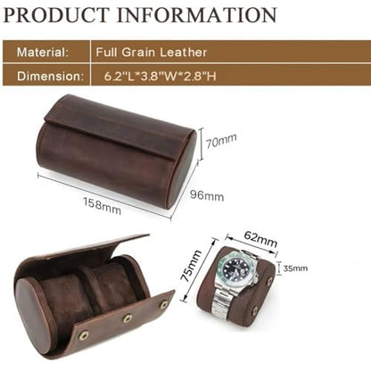 Genuine Leather Watch Roll Travel Case,2 Slots Full Grain Leather Watch Box with Pillow for Men,Watch Storage Organizer for Home Storage&Display, Gifts - size: 2 slots