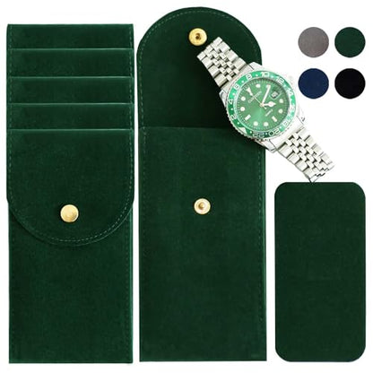 6PCS Velvet Watch Pouch, Green Portable Travel Case for Men & Women, Soft Watch Bag Storage - color: 6 Green