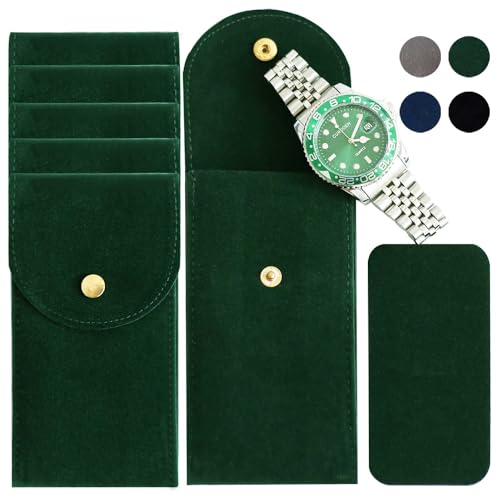 6PCS Velvet Watch Pouch, Green Portable Travel Case for Men & Women, Soft Watch Bag Storage - color: 6 Green