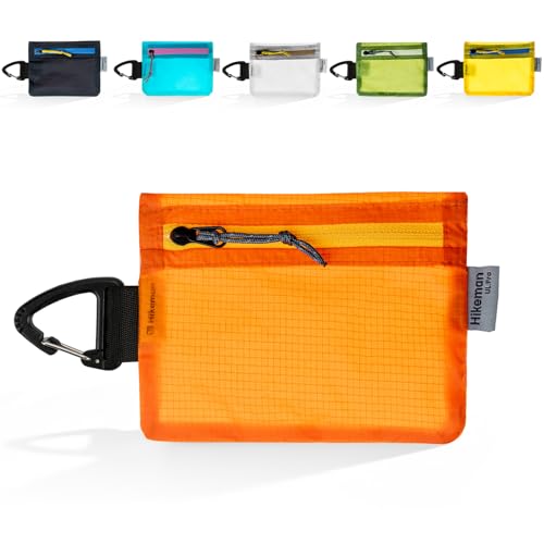 HIKEMAN small zipper pouch with clip ultralight wallet hiking waterproof for credit card and money Card Size Pouch for Hiking, Backpacking, Travel & Purse (Orange) - color: Orange