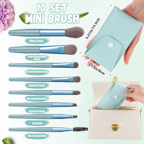 SiliFine 20 Pcs Travel Makeup Brush Set, 10 Mini Travel Brush Set with Bag and 10 Makeup Sponge Princess Party Favor Valentine's Day Gift for Women Home Party(Blue) - color: Blue