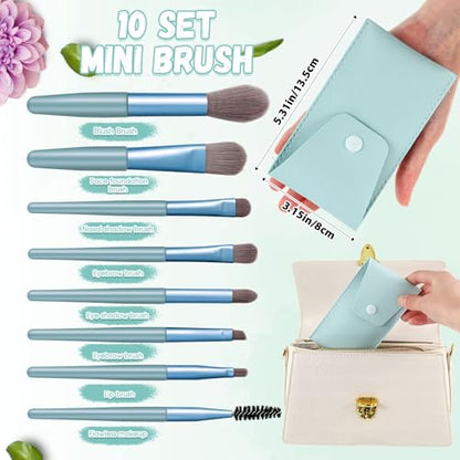 SiliFine 20 Pcs Travel Makeup Brush Set, 10 Mini Travel Brush Set with Bag and 10 Makeup Sponge Princess Party Favor Valentine's Day Gift for Women Home Party(Blue) - color: Blue
