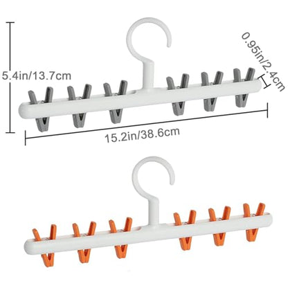 Foshine Clothes Hanger 2 Pack Clothes Drying Racks Windproof for Drying Socks Bras Underwears Baby Clothes Hats Scarfs Towels Pants and Gloves Diaper Grey Orange - color: White With Orange&grey Clips