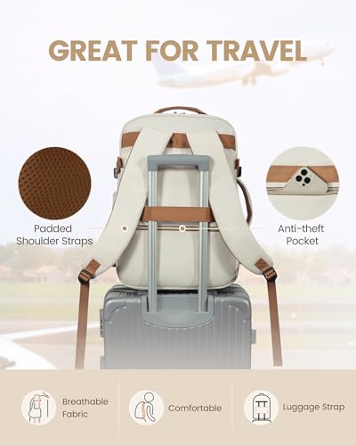 LOVEVOOK 50L Travel Backpack for Women Men,Waterproof Airline Approved Carry On Luggage Travel Essentials,TSA Carry On Backpack Personal Item Travel Bag Suitcase Weekender Traveling with Packing Cubes - color: Beige-brown