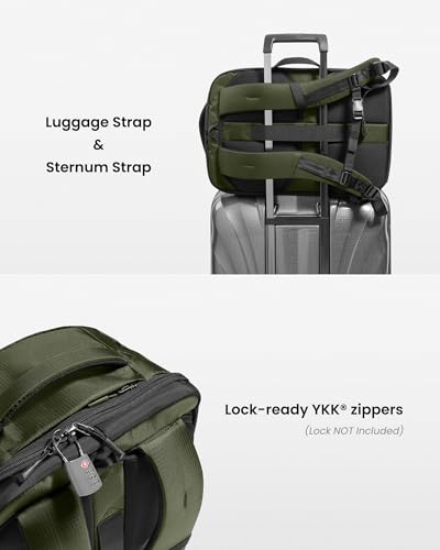 tomtoc Travel Backpack 28L, TSA Friendly Flight Approved Carry-on Luggage, Personal Item Travel Bag, Water-resistant Lightweight Business Rucksack, Durable Bag Fits 16 Inch Laptop - color: Green-ripstop, size: 28L