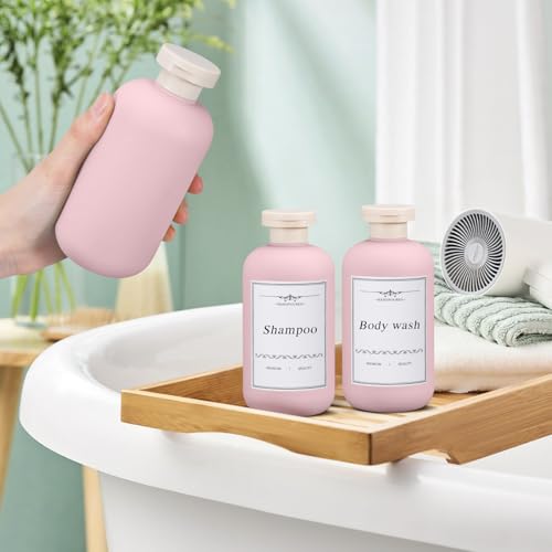 Travel Shampoo Bottle, Empty Plastic Squeeze Bottles 10oz with Flip Cap, Lotion Container for Toiletries Travel Size Shampoo and Conditioner (3 pack pink) - color: Pink, size: 10 oz