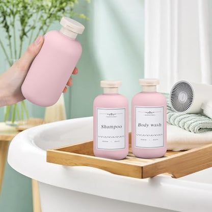 Travel Shampoo Bottle, Empty Plastic Squeeze Bottles 10oz with Flip Cap, Lotion Container for Toiletries Travel Size Shampoo and Conditioner (3 pack pink) - color: Pink, size: 10 oz