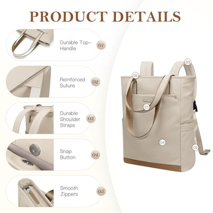Convertible Laptop Backpack for Women Men Carry on Tote Backpack Teacher Bookbag for College Work Nurse Travel Leisure,16 Inch,Apricot - color: Apricot