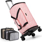 Rolling Garment Bags for Travel - Carry on Convertible Garment Duffle Bags with Wheels for Men Women, 4 in 1 Large Travel Duffel Bags with Shoes Compartment Hanging Suit Dress Weekender Bag 4pcs Set - color: Pink