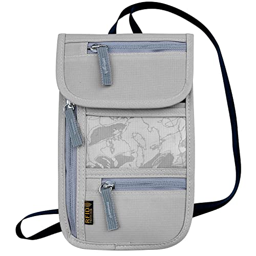 Travel Neck Wallet, RFID Blocking Passport Holder with Adjustable Neck Strap for Men and Women to Keep Cash, Credit Cards and Travel Documents Safe - Grey - color: Grey