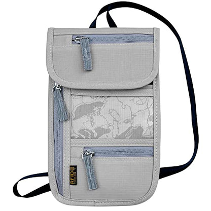 Travel Neck Wallet, RFID Blocking Passport Holder with Adjustable Neck Strap for Men and Women to Keep Cash, Credit Cards and Travel Documents Safe - Grey - color: Grey