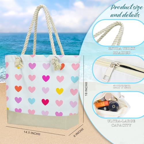 Fokongna Tote Bag For Women, Beach Bag Best Friend Travel Birthday Gifts, Travel Parties Vacation Shopping Essentials - color: Pastel Hearts Print