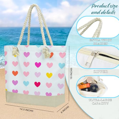 Fokongna Tote Bag For Women, Beach Bag Best Friend Travel Birthday Gifts, Travel Parties Vacation Shopping Essentials - color: Pastel Hearts Print