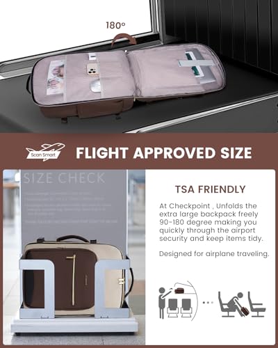 LOVEVOOK 50L Travel Backpack for Women & Men, Airline Approved Carry On Luggage with 3 Packing Cubes, TSA Overnight Bags, Waterproof Personal Item Bag, Weekender Essentials Backpacks fits 17" Laptop - color: Coffee-beige-black, size: X-Large