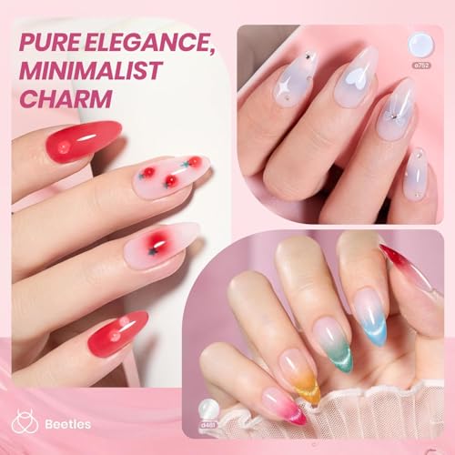 Beetles Jelly Gel Nail Polish Set, 53PCS 36 Colors Jelly Pink Milky White Red Black Blue Green Silver Cat Eye Base Glitter Glossy Matte Top Coat Crystal Ice Collection French Nails Gift for Women - color: 0-1-Crystal Ice Collection