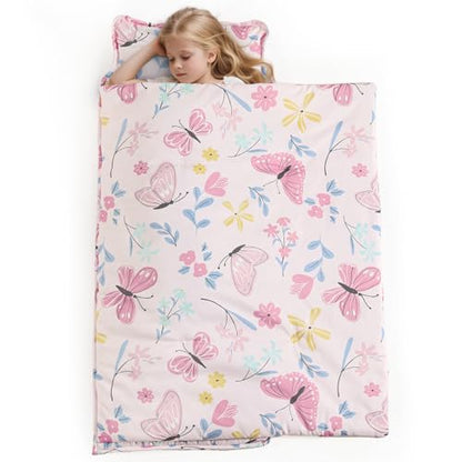 PHF Soft Toddler Nap Mat with Removable Pillow, Rollup Design Kids Sleeping Mat, Slumber Bags for Girls, 55"x23" Toddler Sleeping Bag for Daycare Preschool Travel Camping, Butterfly - color: Butterfly