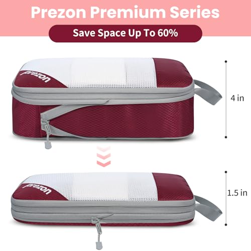 Compression Packing Cubes for Travel, Lightweight Vacation Travel Essentials, Travel Accessories for Suitcase Organizer Bags Set, Durable Luggage Organizer - color: Burgundy, size: 6 set-Half Mesh