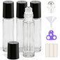 PrettyCare 4 Pack, 10 ml Essential Oil Roller Bottles with Stainless Steel Roller Ball - Refillable Leak-proof Empty Thick Clear Glass Roll on Bottles with Black Caps for Travel, Perfume - color: Clear with Black Cap, size: 4 Pack