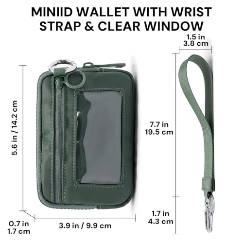 YDF The Iris Wallet for Women Mini Zip Card Case with Clear ID Window Zipper Coin Purse Lightweight Portable Keychain Wallet - color: green