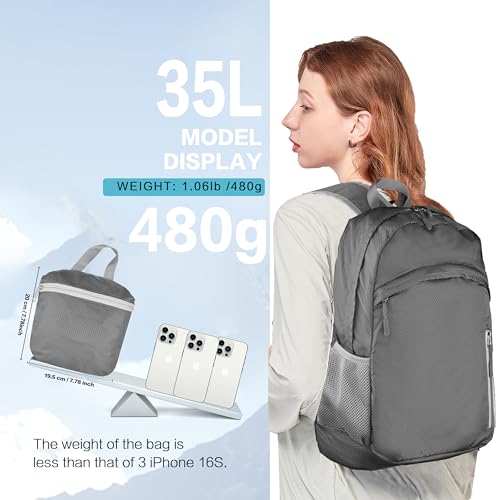 Waterproof Foldable Backpack Dry Storage Lightweight Daypack 35L Outdoor Backpack for Beach Men Women Grey - color: Grey