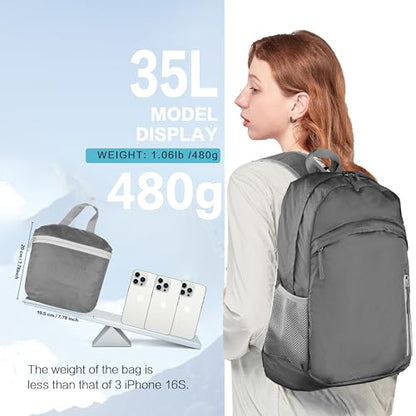 Waterproof Foldable Backpack Dry Storage Lightweight Daypack 35L Outdoor Backpack for Beach Men Women Grey - color: Grey