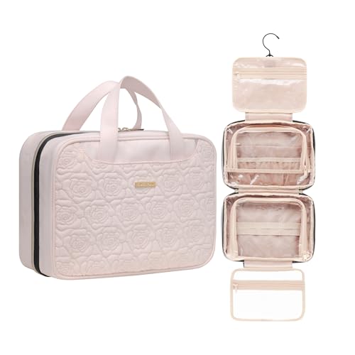 Everfun Travel Toiletry Bag with Hanging Hook and Leakproof Wet/Dry Compartments, Large Capacity Makeup Cosmetic Organizer for Women, 11x7.75x4.5 Inch, Pink - color: Pink, size: Medium