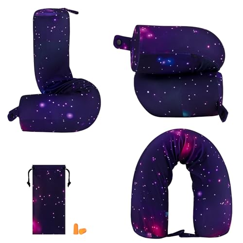 bvya Twist Memory Foam Travel Pillow for Neck, Chin, Lumbar and Leg Support-for Travling or at Home-Adjustable, Bendable Roll Pillow with Washable Elastic Polyester Cover & Eye Mask & Small Pouch - color: New Set #F