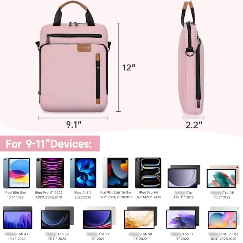 9-11 Inch Tablet Sleeve Bag, Padded Protective Travel Carrying Case for iPad A16 2025, iPad Air M4 11-inch 2026 M3 M2, iPad Pro M5/M4 11 inch, iPad 10/9/8/7th, Galaxy Tab A9+/S9/S8 11" - color: Pink, size: 9-11 Inch