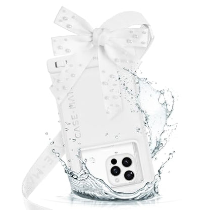 Case-Mate IP68 Waterproof Large Phone Pouch with Bow Design - Travel Beach Cruise Ship Essentials - Floating Phone Case with Crossbody Lanyard for iPhone 17 Pro Max/16 Pro/15/14/13/ S26 - Ivory Pearl - color: Ivory Pearl
