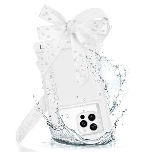 Case-Mate IP68 Waterproof Large Phone Pouch with Bow Design - Travel Beach Cruise Ship Essentials - Floating Phone Case with Crossbody Lanyard for iPhone 17 Pro Max/16 Pro/15/14/13/ S26 - Ivory Pearl - color: Ivory Pearl