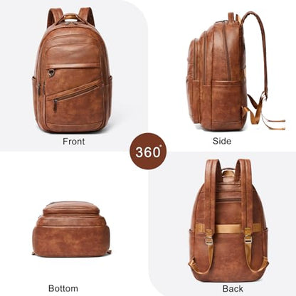 LATMAP Backpack for Women Men - Vegan Leather Backpack Purse Travel Carry-on Bag College Bookbag Work fits 16.5" Laptop, Brown - color: Brown