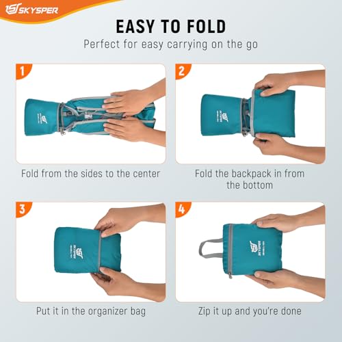 SKYSPER 10L Hiking Backpack Small Foldable Daypack Packable Lightweight Hiking Daypack Travel Day Pack for Women Men - color: Cyan