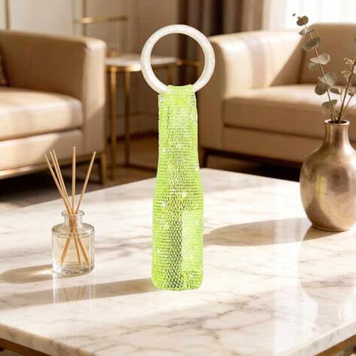 Wine Pouch Mesh Bag, Resin Handle Wine Bag, Sparkly Rhinestone Handwoven Mesh Bags, Party Water Bottle Bags Accessory, Daily Housewarming Party Use - color: Grass Green