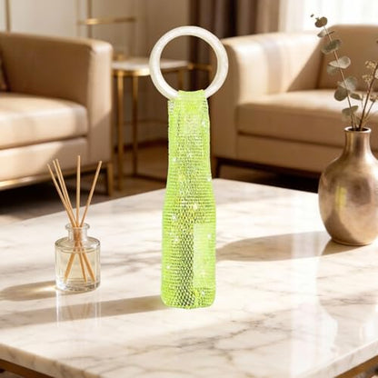 Wine Pouch Mesh Bag, Resin Handle Wine Bag, Sparkly Rhinestone Handwoven Mesh Bags, Party Water Bottle Bags Accessory, Daily Housewarming Party Use - color: Grass Green