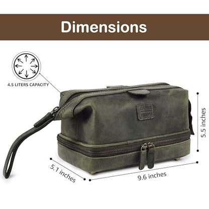 LEATHER VILLAGE Genuine Leather Dopp Kit – Large Travel Toiletry Bag with Waterproof Lining, Dual-Zip Design for Men & Women, Organizer for Shaving, Makeup & Essentials - Olive - color: Olive