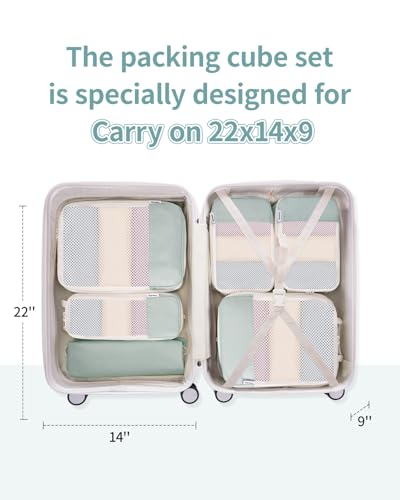 Narwey 6 Set Compression Packing Cubes for Travel Women Men, Travel Cubes for Carry On Suitcase, Durable Compression Luggage Organizer Bags - color: Mint Green