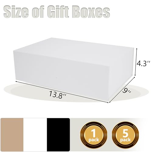 Aimyoo White Gift Box, 13.8x9x4.3 in Presents Box with Lids Magnetic Closure Rectangle Collapsible for Groomsman Proposal Box, Wedding, Birthday Gift Packging 5 Pack - color: White, size: 5 count (Pack of 1)