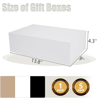 Aimyoo White Gift Box, 13.8x9x4.3 in Presents Box with Lids Magnetic Closure Rectangle Collapsible for Groomsman Proposal Box, Wedding, Birthday Gift Packging 5 Pack - color: White, size: 5 count (Pack of 1)