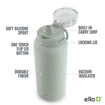 Ello Cooper 22oz Stainless Steel Water Bottle with Straw and Carry Handle, Double Walled and Vacuum Insulated Metal, Leak Proof Locking Lid with Soft Silicone Spout, Reusable, BPA Free, Sage - color: Sage, size: 22 Ounces