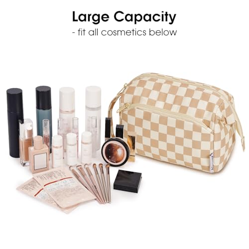 Narwey Large Checkered Makeup Bag Women Wide-open Make up Bag Travel Cosmetic Bag Organizer Toiletry Bag for Cosmetics Toiletries Accessories (Light Checkerboard) - color: Z-Light Checkerboard