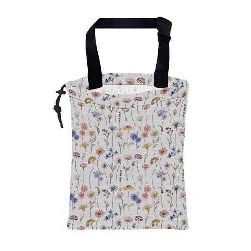 Car Garbage Bag Watercolor Wildflowers Drawstring Car Trash Bag Hanging for Back Seat with Adjustable Buckle Canvas Vehicle Trash Can Easy-to-Install - color: Watercolor Wildflowers