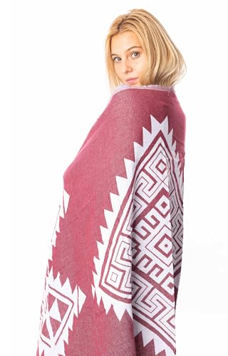 Bersuse 100% Cotton Yucatan Turkish Towel - 39x71 Inches, Burgundy - color: Burgundy