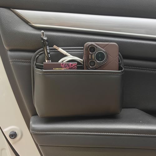 Driver's Car Storage Bag, Small Car Side Pocket Organizer for Car Seats, Doors and Consoles, PU Leather, (Black) - color: Black