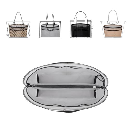ZTUJO Purse Organizer Insert For Handbags,Mesh Bag Organizer Insert With Zipper Bag Tote Shaper Fit Speedy Neverful PM MM le Pliage,Light Weight (Grey, Medium) - color: Grey, size: Medium