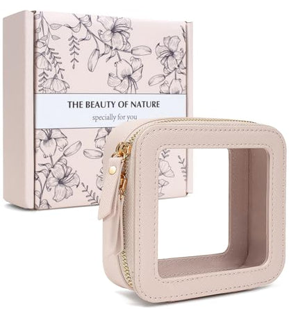 LETGO Clear Window Makeup & Sunscreen Bag TSA Approved Waterproof PU Leather Travel Toiletry Organizer with Gold Zipper,Portable Cosmetic Pouch for Summer Beach Vacation,Pool &Gym(Mini Beige) - color: Beige, style: Mini