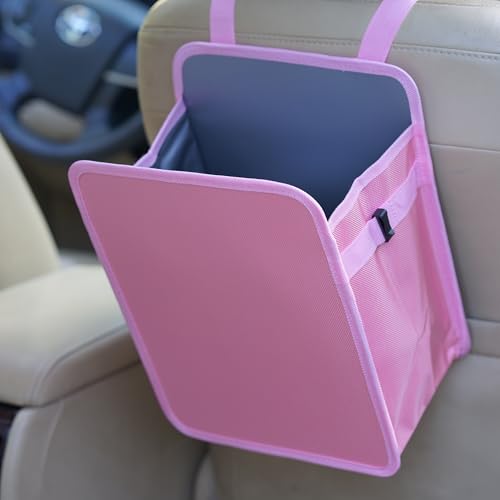 Ginsco 3 Gallons Open-Top Car Trash Can, Large Capacity Hanging Car Trash Bag with Water-Proof PEVA Liner, Stand Car Trash Bag Foldable Car Storage Bag for Cars SUV Truck (Pink) - color: Pink, size: 3 Gallons
