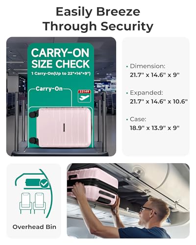 BAGSMART Carry On Luggage 22x14x9 Airline Approved with Spinner Wheels,Lightweight 20 Inch Luggage with TSA Lock,Expandable Hard Shell Carry On Suitcases for Men Women,Pink - color: Pink