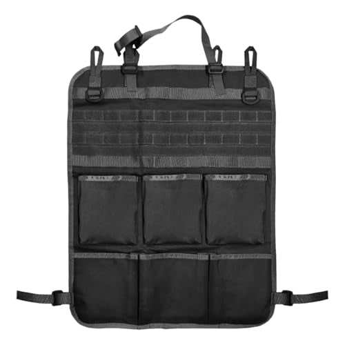 Tactical Molle Panel Car Seat Back Organizer, Waterproof Car Front Seat Protector with Multiple Pockets, Universal Kick Mat for Kids/Pets, Vehicle Backseat Storage Bag for Most Cars (Black) - color: Black