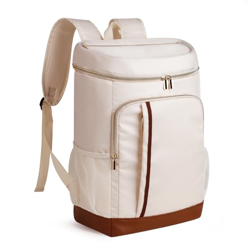 Cooler Backpack Insulated Waterproof 35 Cans,Two Compartments Backpack Cooler,Lightweight Back Pack for Women/Men - color: Creamy White