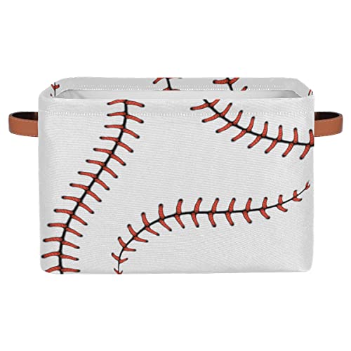 AUUXVA Storage Basket Baseball Stitches Laces Softball Storage Bin Large Fabric Toys Storage Box with Handles Collapsible Closet Shelf Cloth Organizer Basket for Nursery Bedroom, 1 PCS - color: Baseball, size: 1 pc